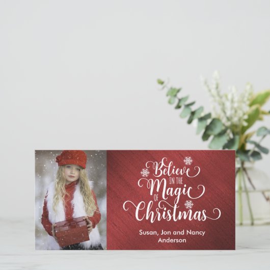 Elegant Red and White-kerstfotokaart Feestdagenkaart (Staand voorkant)