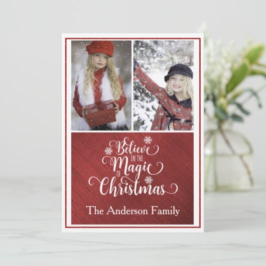 Elegant Red and White-kerstfotokaart Feestdagenkaart (Staand voorkant)