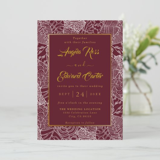 Elegant Red and White Pattern Weddenschap Save The Date (Staand voorkant)