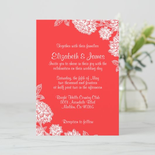 Elegant Red and White Wedding Invitations Kaart (Staand voorkant)