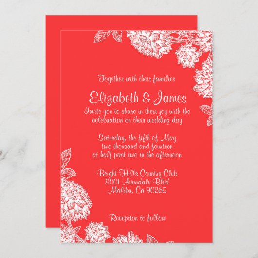 Elegant Red and White Wedding Invitations Kaart (Voorkant / Achterkant)