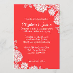 Elegant Red and White Wedding Invitations Kaart