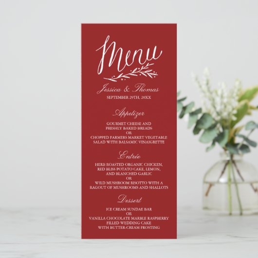 Elegant Red and White Wedding Menu Sjablonen (Staand voorkant)