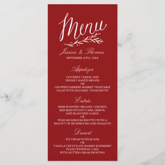 Elegant Red and White Wedding Menu Sjablonen (Voorkant)