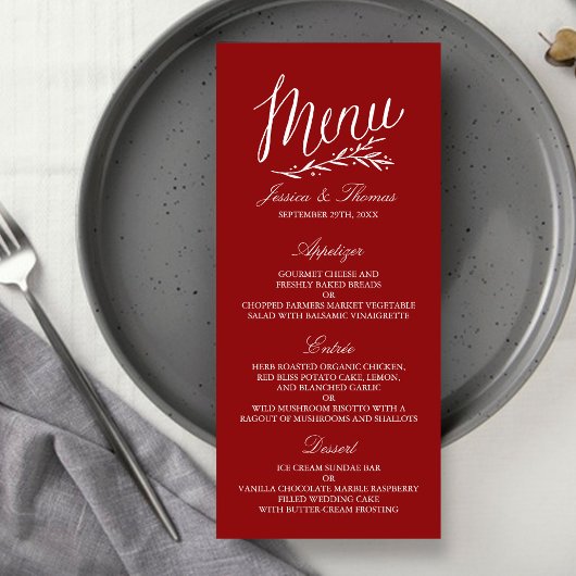 Elegant Red and White Wedding Menu Sjablonen