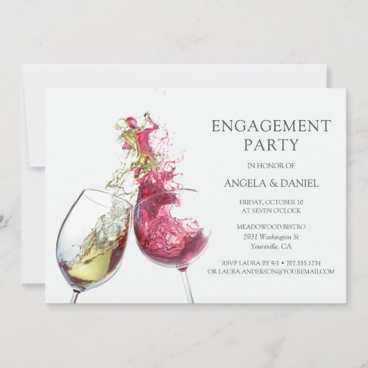 Elegant Red and White Wine Dance Engagement Party Kaart (Voorkant)