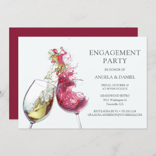 Elegant Red and White Wine Dance Engagement Party Kaart