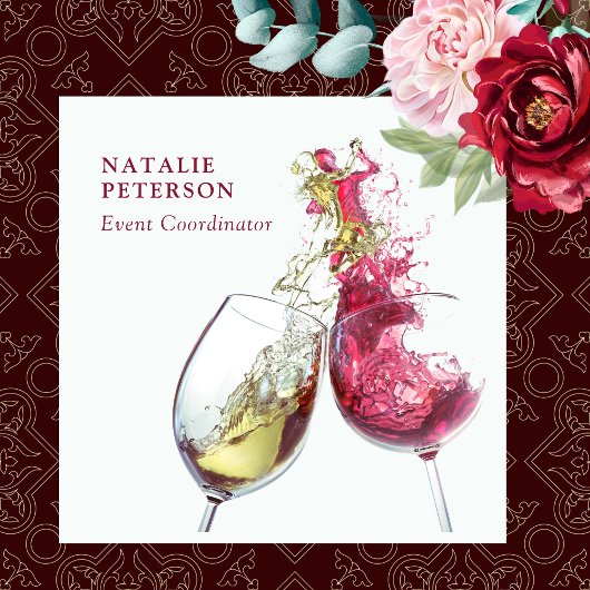 Elegant Red and White Wine Dance Event Coordinator Vierkante Visitekaartje
