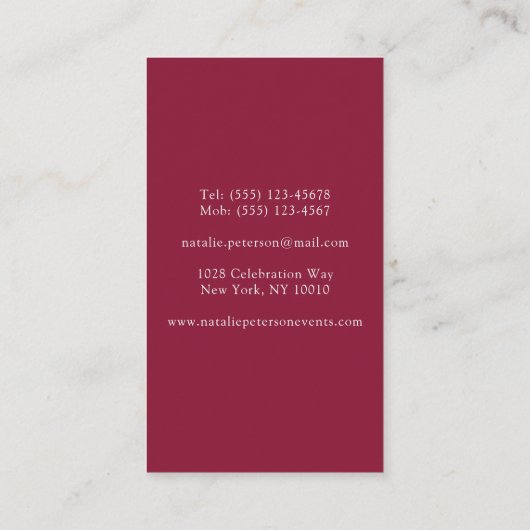 Elegant Red and White Wine Dance Event Coordinator Visitekaartje (Achterkant)