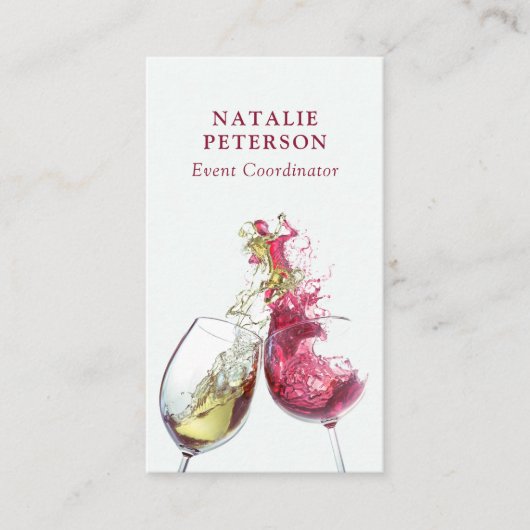 Elegant Red and White Wine Dance Event Coordinator Visitekaartje (Voorkant)