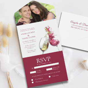 Elegant Red and White Wine Dance Photo Wedding All In One Uitnodiging