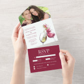 Elegant Red and White Wine Dance Photo Wedding All In One Uitnodiging (Afscheurbaar)