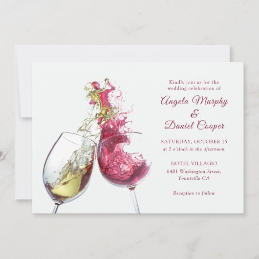 Elegant Red and White Wine Dance Wedding Kaart (Voorkant)