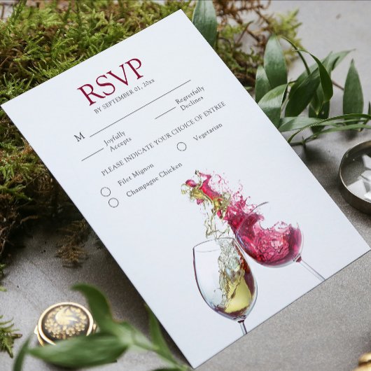 Elegant Red and White Wine Dance Wedding Meal RSVP Kaartje