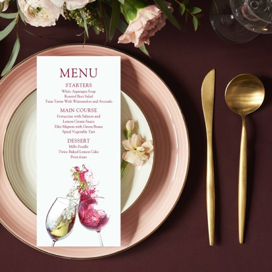 Elegant Red and White Wine Dance Wedding Menu