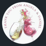 Elegant Red and White Wine Dance Wedding Ronde Sticker<br><div class="desc">Voeg een beetje elegantie toe aan je trouwfeesten en enveloppen met onze stijlvolle wijndans met de trouwstickers, met een witte wijnglas en een rode wijnglazen illustratie met een man en een vrouw die dansen uit wijn. Eenvoudig maar elegant met tekst op een witte achtergrond. Voeg uw gebeurtenisdetails door de tekst...</div>