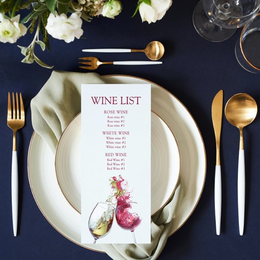 Elegant Red and White Wine Dance Wedding Wine List Menu