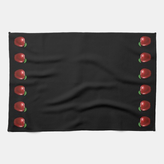 Elegant Red Apples op Black Kitchen Towel Theedoek (Horizontaal)