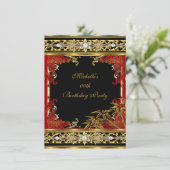 Elegant Red Asian Gold Bamboo Birthday Party Kaart (Staand voorkant)