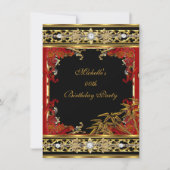 Elegant Red Asian Gold Bamboo Birthday Party Kaart (Voorkant)