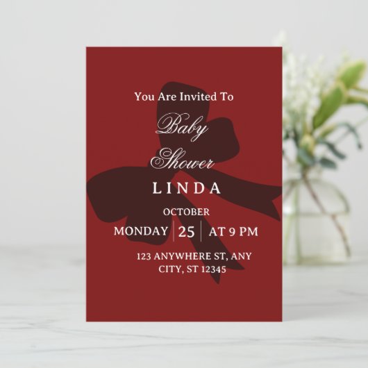 Elegant Red Baby Shower Invitation  Kaart (Staand voorkant)