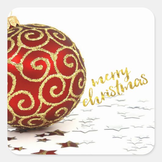 Elegant Red Ball Stars Vierkante Sticker (Voorkant)