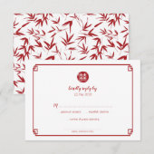 Elegant Red Bamboo & Double Gelukkig Chinese RSVP (Voorkant / Achterkant)