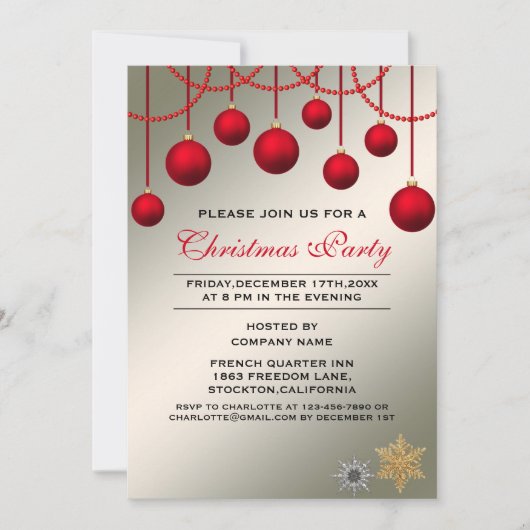 Elegant Red Bauble Corporate Kerstparty Kaart (Voorkant)