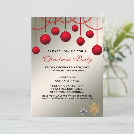 Elegant Red Bauble Corporate Kerstparty Kaart (Staand voorkant)