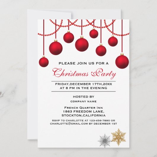 Elegant Red Bauble Corporate Kerstparty Kaart (Voorkant)