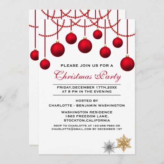 Elegant Red Bauble - Uitnodiging voor kerstfeestda (Voorkant / Achterkant)