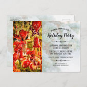 Elegant Red Baubles en Bells Holiday Party Uitnodiging Briefkaart (Voorkant / Achterkant)