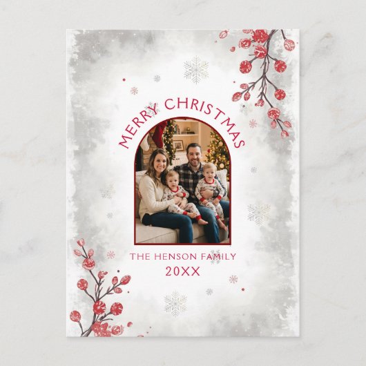 Elegant Red Berries Family Photo Christmas Feestdagenkaart (Voorkant)