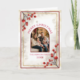 Elegant Red Berries Family Photo Christmas Holiday Feestdagen Kaart