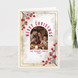 Elegant Red Berries Family Photo Christmas Holiday Feestdagen Kaart
