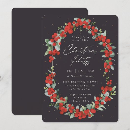 Elegant Red Berry + Eucalyptusfeestdag Kaart (Voorkant / Achterkant)