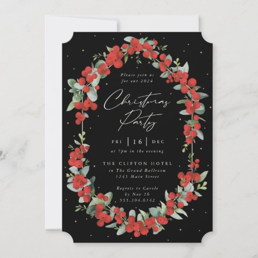 Elegant Red Berry + Eucalyptusfeestdag Kaart (Voorkant)