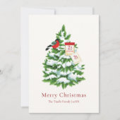 Elegant Red Bird Script Watercolor Christmas Tree Feestdagenkaart (Voorkant)