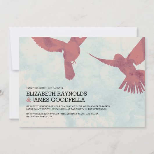 Elegant Red Bird Wedding Invitations Kaart (Voorkant)