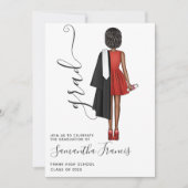 Elegant Red, Black and White Girl Graduparty Kaart (Voorkant)