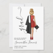 Elegant Red, Black and White Girl Graduparty Kaart (Voorkant)