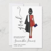 Elegant Red, Black and White Girl Graduparty Kaart (Voorkant)