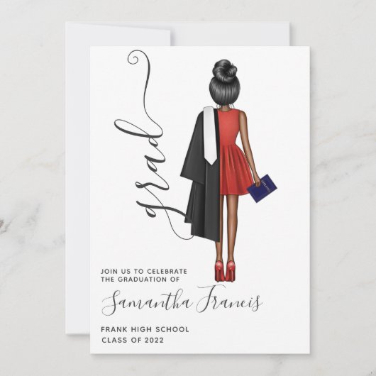 Elegant Red, Black and White Girl Graduparty Kaart (Voorkant)