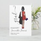 Elegant Red, Black and White Girl Graduparty Kaart (Staand voorkant)