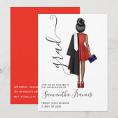 Elegant Red, Black and White Girl Graduparty Kaart (Voorkant / Achterkant)