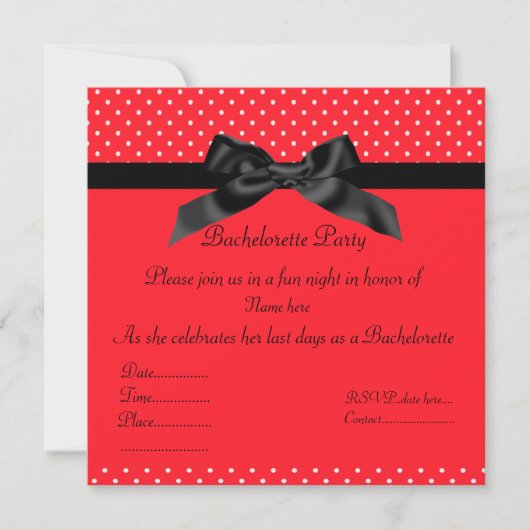 ELEGANT RED BLACK BOW BACHELORETTE INVITE KAART (Voorkant)
