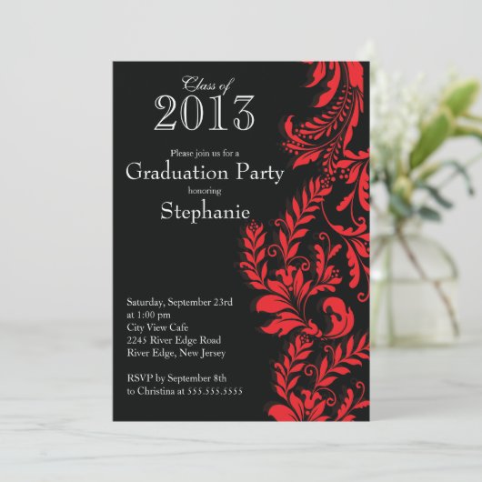 Elegant Red Black Class of 2013 Graduation Party Kaart (Staand voorkant)