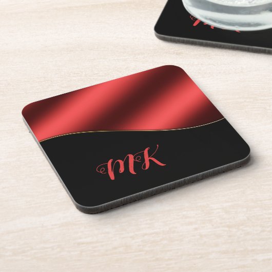 Elegant Red & Black Classy Monogramed Bier Onderzetter (Linkerzijde)