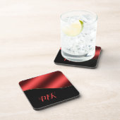 Elegant Red & Black Classy Monogramed Bier Onderzetter (Rechterzijde)