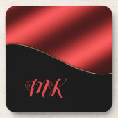 Elegant Red & Black Classy Monogramed Bier Onderzetter (Voorkant)